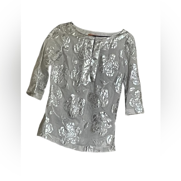 Tory Burch metallic tunic for ladies in silver and white, size 6, EUC - Picture 4 of 5